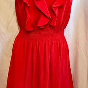 Rebecca Taylor Red Ruffle V-Neck Dress